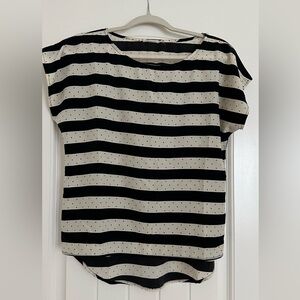 EVERLY Cream Black Striped Polka Dot Top Blouse Crew Neck Short Sleeve, medium